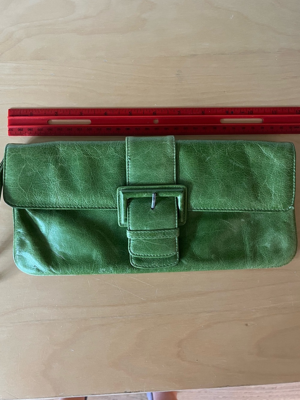 HOBO Green Leather Clutch with Buckle Detail